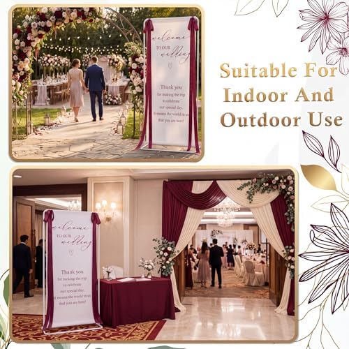 Wedding Welcome Linen Sign Stand with Satin Ribbon(Red) - Image 3