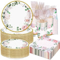 350 PCS Floral Plates and Napkins Party Supplies Serve 50 Flower Disposable Paper Dinnerware Sets for Adults Bridal Shower Decorations Baby Shower Birthday Wedding Engagement Tea by AWLZJZQA
