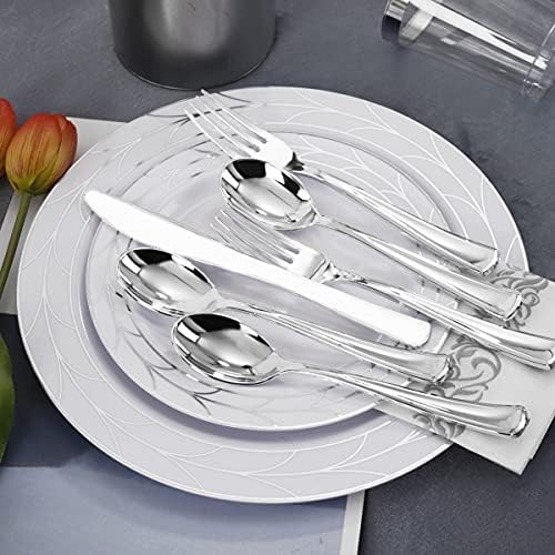 COLOSUS 175PCS Silver Plastic Dinnerware Sets With Fancy Silverware Set. - Image 3