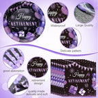 Funnymoom 452 Pcs Retirement Party Decorations Supplies Set Include Purple and Black Retirement Paper Plates Napkins Cups Tablecloth Cutlery Straws for Men Women Say Goodbye Party - Image 3
