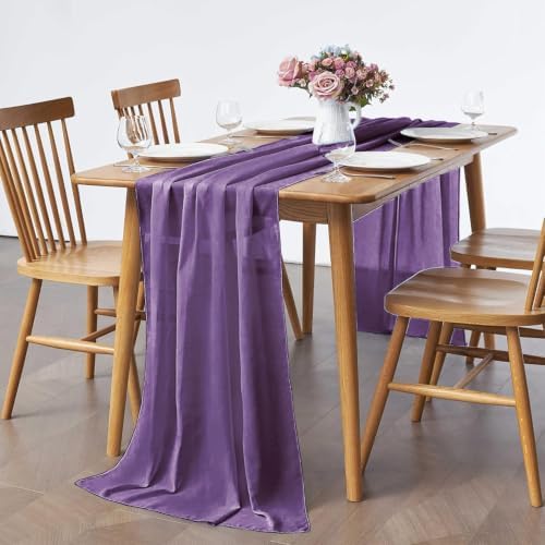 Pufogu 5 Pack 10Ft Purple Chiffon Table Runner Sheer 29x120 Inch - Image 5