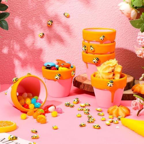 Yungyan 24 Pack Mini Honey Bee Pots with Bee Charms for Cupcake Planter Ceramic Honey Jars for Baby Shower Guests Wedding 1st Birthday Party Favors (Lovely Style) - Image 2