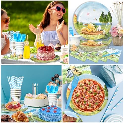 300 Pcs Winnie Bear Baby Shower Plates and Napkins Tableware Set, Plates Napkins Cups Straws and Forks Sets, Winnie Baby Shower Decorations Birthday Party Supplies, Serves 50 Guests - Image 6