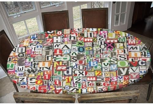 Collage of Colorful Letters and Numbers Print Oval Tablecloths Stain Resistant Oilproof Elastic for Anniversary Bachelorette Party Baby Shower Fits for 54" x 76" Oval Table - Image 6