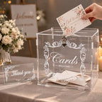 Wedding Card Box for Reception, Acrylic Card Box with Lock and Key, 3mm Top Lid, LED String Light, 7 in Slot, Holds 250-300 Cards for Graduation, Baby Shower, Sweet 16 - Image 2