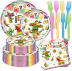 250 Pcs Mexican Fiesta Plates and Napkins, 50 Guests Disposable Cinco de Mayo Party Dinnerware Mexico Tableware Set for Mexican Theme Taco Tuesday Holiday Party Supplies by LousuipPartySupplies