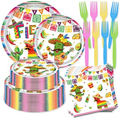 250 Pcs Mexican Fiesta Plates and Napkins, 50 Guests Disposable Cinco de Mayo Party Dinnerware Mexico Tableware Set for Mexican Theme Taco Tuesday Holiday Party Supplies by LousuipPartySupplies