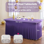 2 Pack Purple Spandex Table Clothes for 8 Foot Rectangle Tables, Wrinkle Free Fitted Table Cover 8ft Stretch Tablecloths Desk Skirt for Parties Weddings Birthday Banquet Baby Shower - Image 5