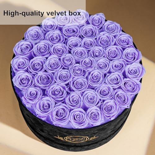 Prifroti 47 Flowers in a Luxury Suede Box, Birthday Gifts for Women, Preserved Flowers, Mothers Day Roses Gift for Mom, Lilac - Image 4