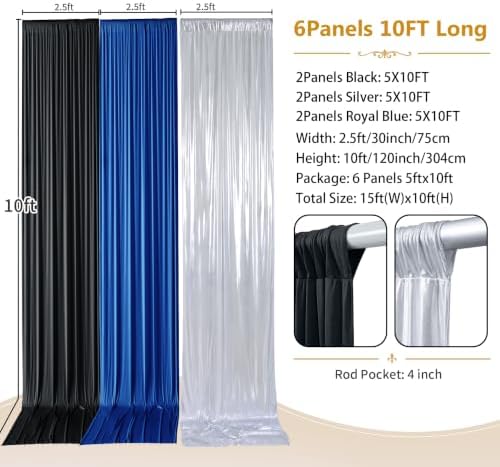 Prince Backdrop Curtains-Black n Royal Blue Drapes n Silver Sequin Backdrop - Image 2