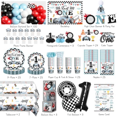 Cocomigo Fast One Birthday Decorations for Boy, Serves 25 Guests - Image 2