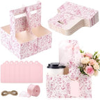 Epakh 48 Pack Pink Floral 2 Cup Drink Carrier with Handle, Gift Holder by Epakh