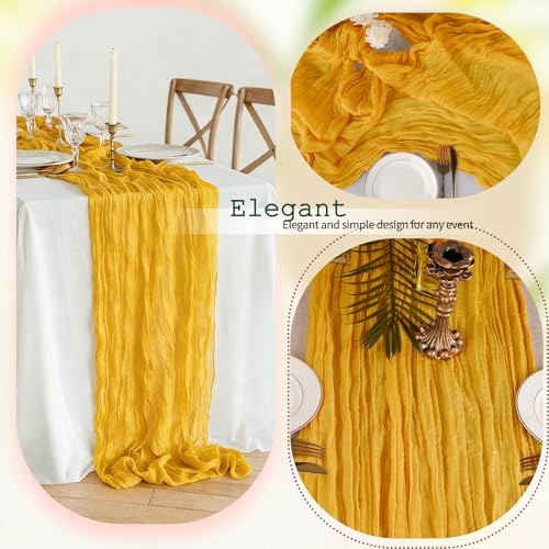 12 Pcs Gold Cheesecloth Table Runner 10Ft, Golden Yellow Gauze Table Runners 21.5 x 120 inch,Semi Sheer Cheese Cloth Fabric Runner Bulk for Wedding,Party,Baby Shower,Bridal Shower - Image 4