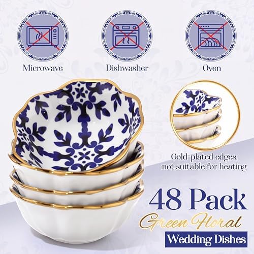 Teenyyou 48 Sets Wedding Favor for Guests Small Ceramic Bowls, Blue Floral - Image 3