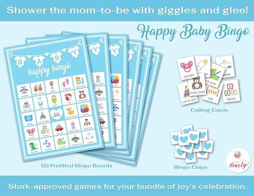 Party Hearty Baby Shower 5 Game Pack, Premium Thick Cardstock - Blue - Image 3