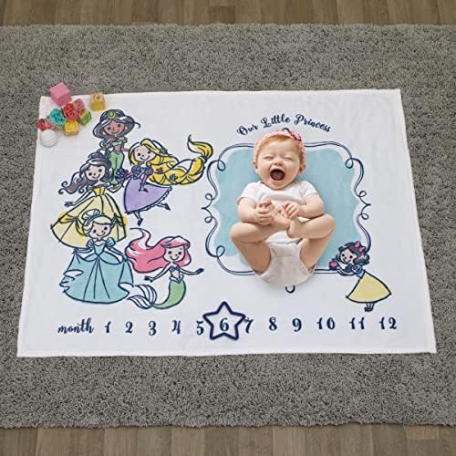 Disney Princess White, Pink, Yellow and Aqua Super Soft Milestone Baby Blanket - Image 6