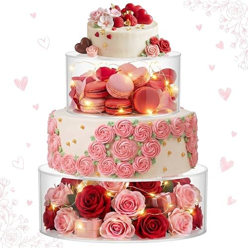 Sunnyray 2 Pcs Acrylic Cake Stands for Dessert Table Clear Fillable Cake Riser Cupcake Tier with LED Strings for Birthday Wedding Holiday Party Display(6'', 8'') by Sunnyray