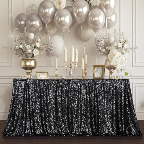 Poise3EHome Black Sequin Tablecloth 90×132 Inch Rectangle Sparkly Fabric Table Cloth for Halloween Birthday Wedding Party Holiday Decoration - Image 4