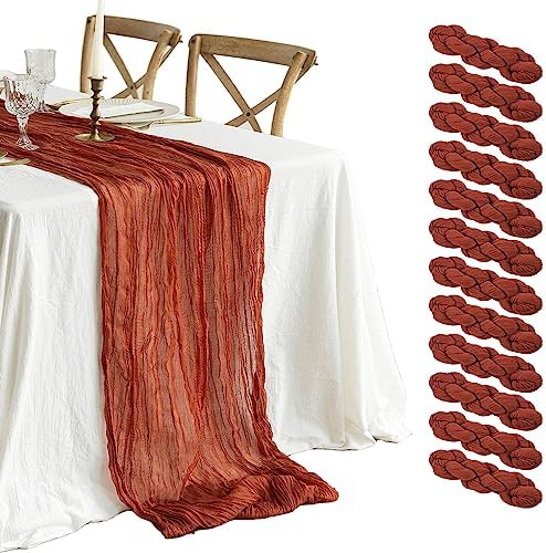 12 Pack Terracotta Cheesecloth Table Runner 10ft Boho Gauze Cheese Cloth Table Runner Rustic Sheer Runner 120 inch Long for Christmas Wedding Bridal Baby Shower Birthday Table Decorations by WJWHQ