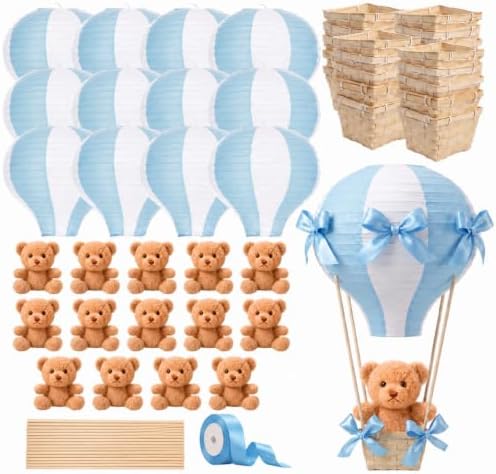 Meooeck 14 Sets Bear Hot Air Balloon Baby Shower Centerpiece, Blue by Meooeck