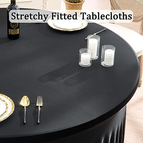 4 Pack Black Spandex Round Tablecloths for 60inch Table, Wrinkle Free 120inch Stretchy Fitted Round Table Cloths Covers with Skirt for Wedding Birthday Parties Banquet Events - Image 2
