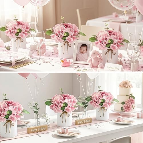Auihiay 10PCS Flower Centerpieces for Tables, Pink Hydrangeas and Roses - Image 2