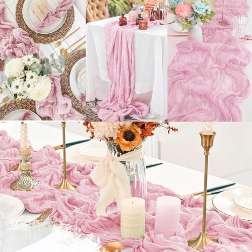 Light Pink Cheesecloth Table Runner 20 Pack 10FT Rustic Gauze Fabric Cheese Cloth Table Runner for Wedding 20 x 120 Inch Long Bridal Baby Shower Table Decorations Boho Sheer Birthday Party Table Decor - Image 6