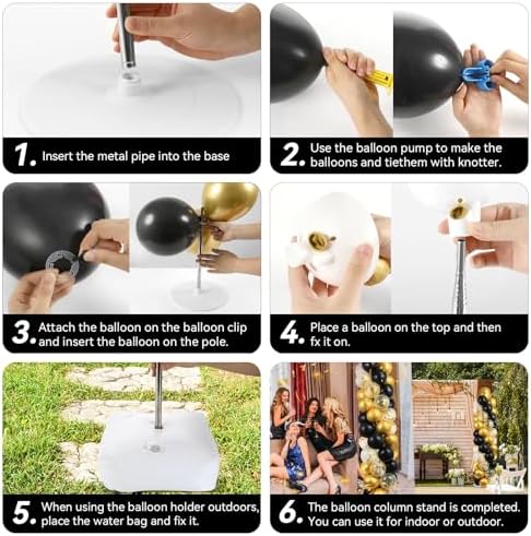 2 Sets Black and Gold Balloon Column Stand Kit with 100 Balloons Summer Adjustable Balloon Tower Stand with Bases for Floor Balloons Column Kit for Birthday Engaged Wedding Back to Shool Party Decor - Image 5