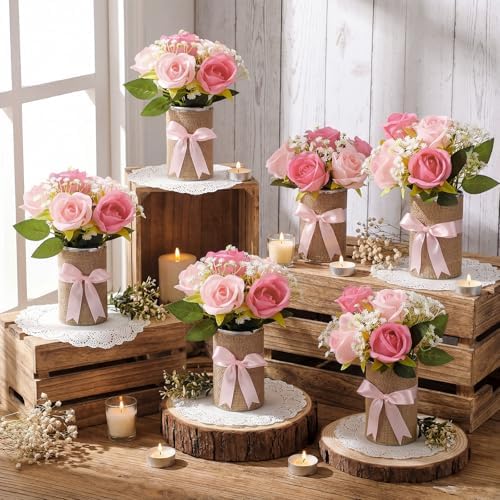 Suncalla 45 Pcs Baby Shower Centerpieces Rose, Pink Rose Vase Decor - Image 2