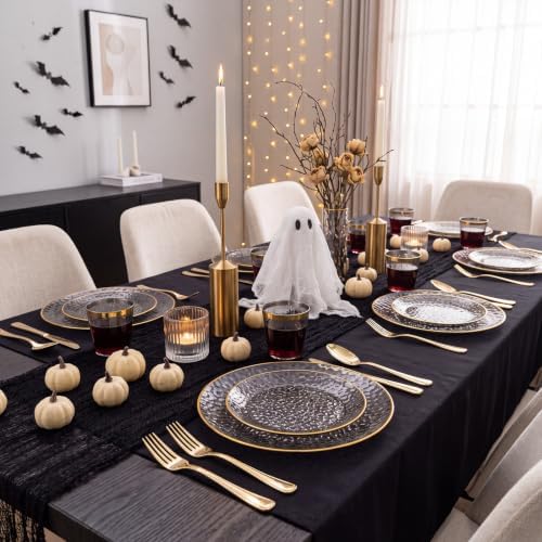 175PCS Black and Gold Plastic Dinnerware Set for 25 Guests, Disposable Plates for Party, Include: 25 Dinner Plates, 25 Dessert Plates, 25 Pre Rolled Napkins with Gold Silverware, 25 Cups - Image 4