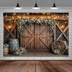 12x10ft Country Wedding Photography Backdrop Rustic Barn Door Photography Backdrop Farmhouse Pink Flower Cabin Wooden Birthday Baby Shower Wedding Bridal Party Banner Photo Booth Props Background by Mtsxfy
