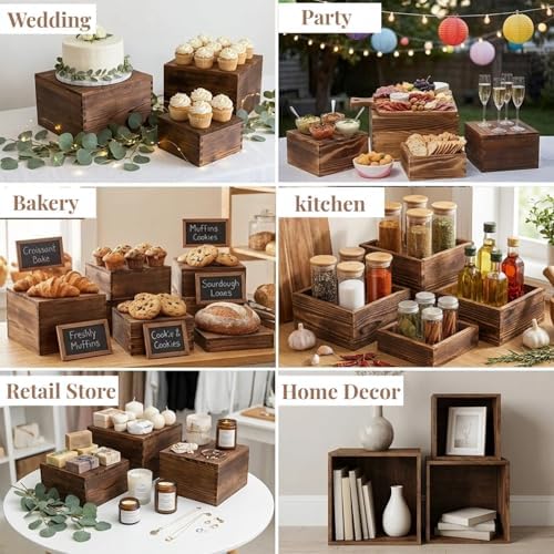 8 PCS Wooden Buffet Risers, Nesting Rustic Wood Display Stands, Multi-Size Dessert Table Display Set for Catering, Wedding & Party Events - Image 5