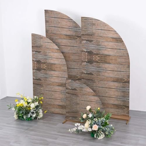 Efavormart Set of 4 Brown Rustic Wood Print Spandex Chiara Backdrop Covers, Fitted Half Moon Arch Slipcovers 2.5ft-7ft for Farmhouse and Woodland Decor - Image 5
