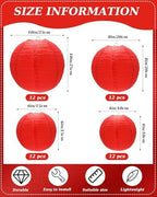 Treela 48 Pcs Paper Lanterns Party Decorations Round, Red - Image 4