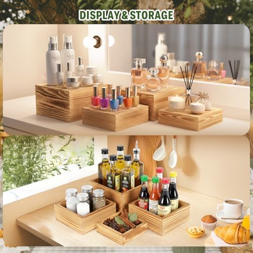 8-Pack Pine Wood Buffet Risers, Multi-Size Food Display Stands - Image 4