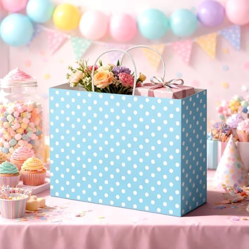 Gueevin 48 Piece Large Pastel Gift Bags with Handle 12.5 x 10 x 4.5 Inch Paper Polka Dot Pink Yellow Green Candy Treat Goodie Bags for Birthday Baby Shower Wedding Party Favors - Image 6