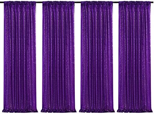 Poise3EHome Purple Sequin Backdrop Curtain,4 Panels 2FTx8FT Glitter Background for Halloween Party Birthday Wedding Christmas Thanksgiving Holiday Festival Decor by Poise3EHome