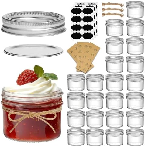 ComSaf 4 oz Mason Jars Bulk Set, 24 Pack Regular Mouth Jars with Lids by ComSaf