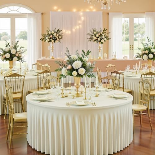 GALLETY 4 Pack Ivory Round Tablecloth for 5FT Round Tables, 120 inch Fitted Spandex Table Cloth with Skirt, Wrinkle Free & Stain Resistant Stretchy Table Cover for Birthday, Anniversary & Picnic - Image 5