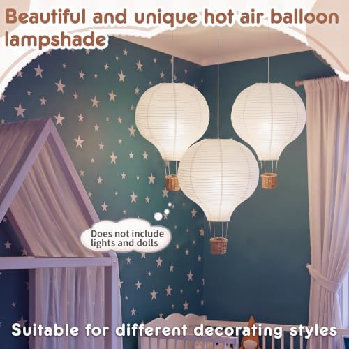 Baquler 1 Pcs 12 Inch Hot Air Balloon Lampshade Without Light Hanging Hot Air Balloon Decorations White Linen Fabric Lamp Shades Gifts for Nursery Kids Living Room Baby Shower Party Decor - Image 4