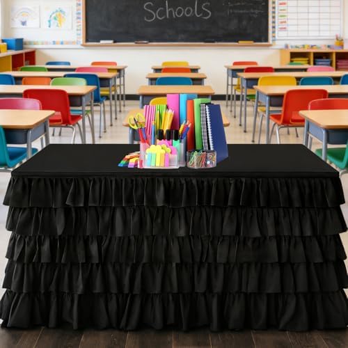 Pufogu Black Tulle Table Skirt 9ft Tutu Ruffled Chiffon Tablecloth For Rectangle Wedding Baby Shower Girls Birthday Party and Cake Dessert Table Decorations(Black, L9(ft), H30in) - Image 6