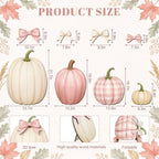 Yalikop Set of 4 Fall Pink Pumpkin Front Porch Decoration with Cute Bow - Image 2
