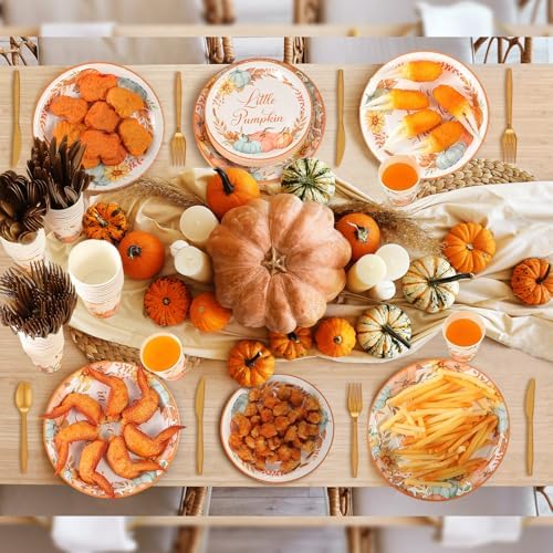 Ziliny 350 Pcs Fall Baby Shower Party Supplies Fall in Love with Baby Paper Plates Napkins Cups and Plastic Cutlery Party Tableware Set for Autumn Shower Birthday Decorations, Serves 50 - Image 5