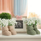 3 Set Baby Shower Booties Table Centerpiece Knitted Booties with Flowers - Image 3