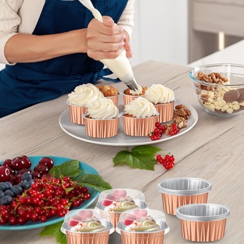 200 Pack Aluminum Cupcake Liners with Lids,Rose Gold,Plain - Image 5
