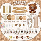 Beary First Birthday Decorations for Boy, 147PCS 1st Party Supplies Balloon - Image 2