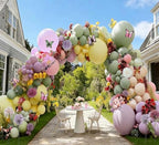 Green Pink Purple Balloon Arch Double Stuffed Pink Yellow Sand White Balloon Garland with Bionic Flower Leaf Butterfly Stickers for Spring Birthday Garden Wildflower Baby Shower Easter Party Decor by Captank