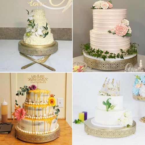 16 Inch Large Gold Cake Stand,Hollow Floral Pattern Round Metal Dessert Stand, Elevated Display Tray for Wedding Receptions, Baby Showers, Birthday Parties, Home Tea Decor - Image 5