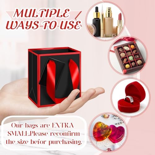Yeaqee 50 Pcs Mini Paper Gift Bags with Handles Tag, Black, Red - Image 3