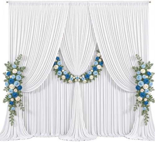 30x10ft White Backdrop Curtains for Parties Wedding Photo Wrinkle Free White Drapes Backdrop Polyester Photoshoot Back Drop for Baby Shower Birthday Party Photography Background 6 Panels 5x10FT by Suppromo